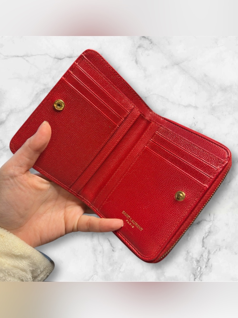 Saint Laurent Red Quilted Zip-Around Wallet with Gold YSL Emblem - Picture 2 of 6